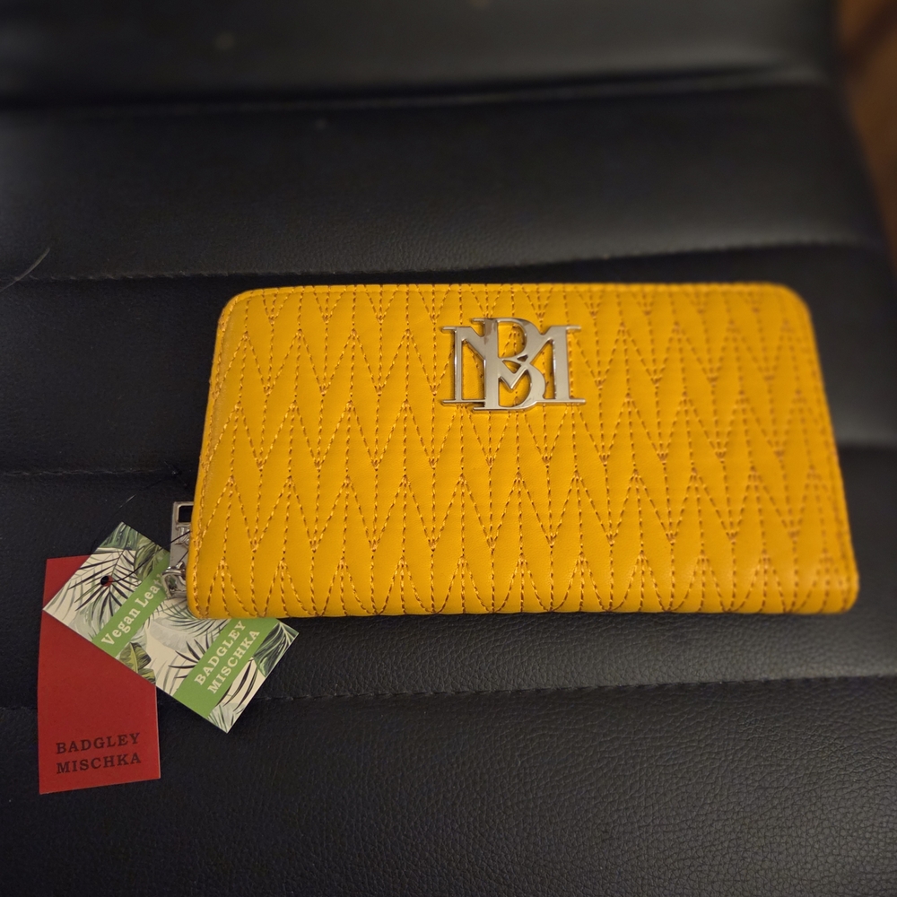 Badgley Mischka Yellow Quilted Zip Wallet